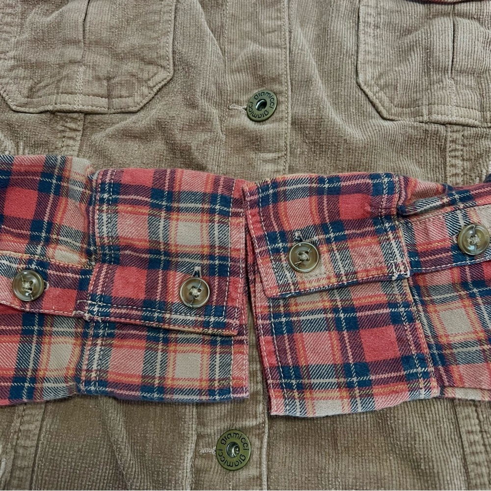 Rustic Fall Brown Cozy Warm Corduroy Utility Jacket Plaid Sleeves Western Barn - Picture 5 of 9
